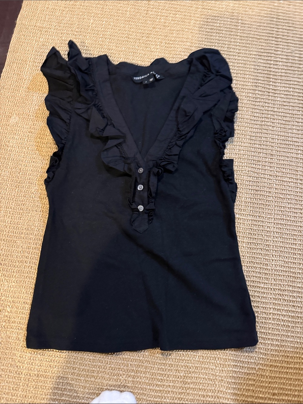Veronica Beard Black Ruffle V-Neck Camisole
